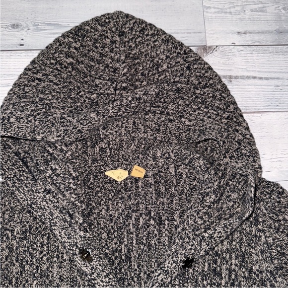 Nordstrom Caslon Cozy Knit Hooded Long Cardigan Marled Black Brown Button Hood - Picture 6 of 8